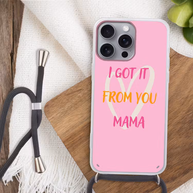 Mama - Quote - Hart - Roze Hoesje iPhone 16 Pro Max met koord klein -sfeer4
