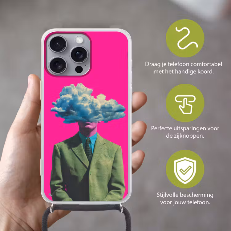 Man - Pak - Wolk - Roze Hoesje iPhone 16 Pro Max met koord klein -sfeer2_NL
