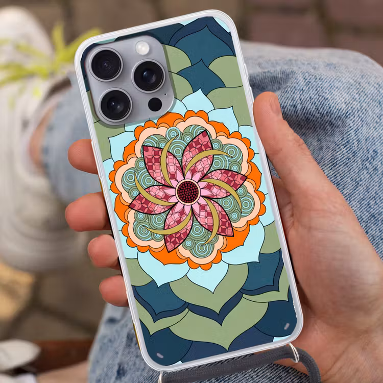 Mandala - Geometrisch - Kunst - Decoratief - Kleurrijk Hoesje iPhone 16 Pro Max met koord klein -sfeer3