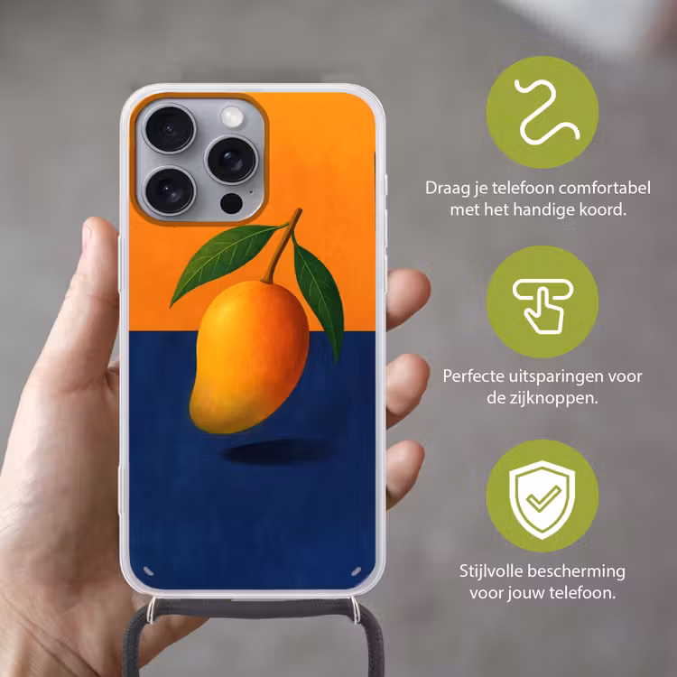 Mango - Vlakken - Bladeren - Oranje Hoesje iPhone 16 Pro Max met koord klein -sfeer2_NL