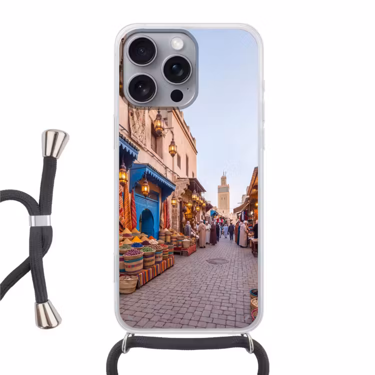 Telefoonhoesje met koord - Markt - Oosters - Kleurrijk - Markt - Oosters - Kleurrijk Hoesje iPhone 16 Pro Max met koord klein