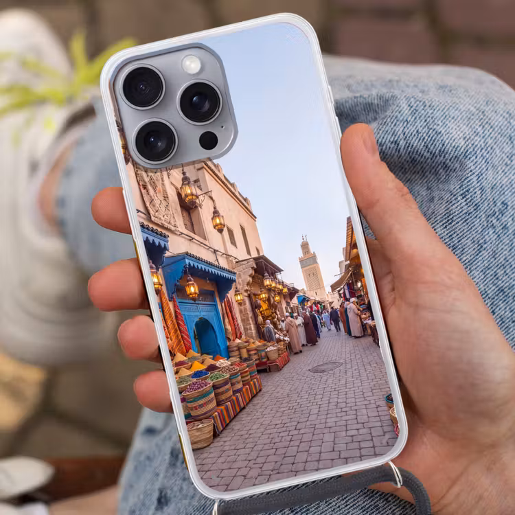 Telefoonhoesje met koord - Markt - Oosters - Kleurrijk - Markt - Oosters - Kleurrijk Hoesje iPhone 16 Pro Max met koord klein