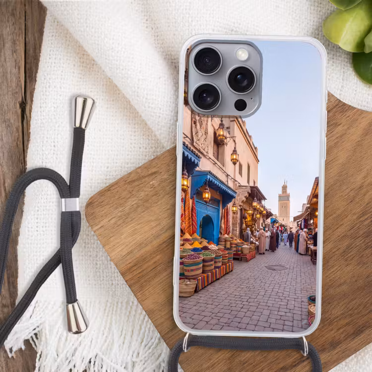 Telefoonhoesje met koord - Markt - Oosters - Kleurrijk - Markt - Oosters - Kleurrijk Hoesje iPhone 16 Pro Max met koord klein