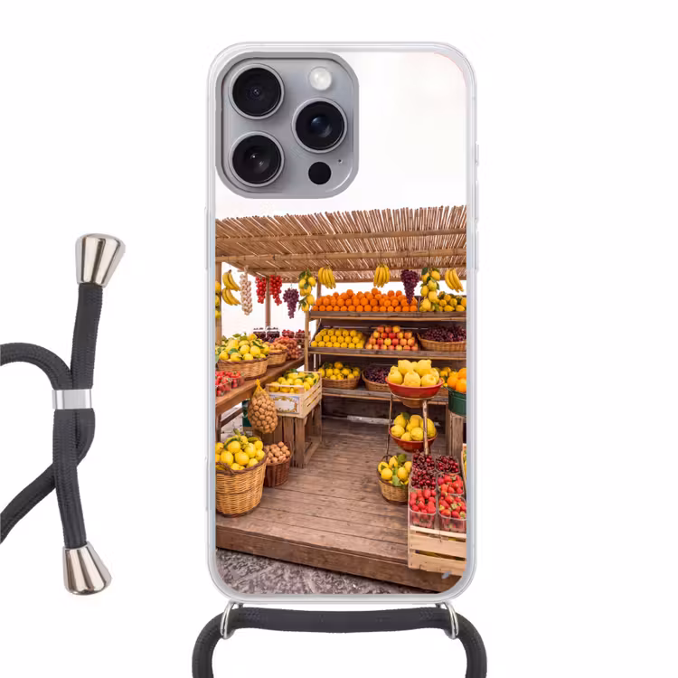 Telefoonhoesje met koord - Marktkraam - Fruit - Vers - Marktkraam - Fruit - Vers Hoesje iPhone 16 Pro Max met koord klein