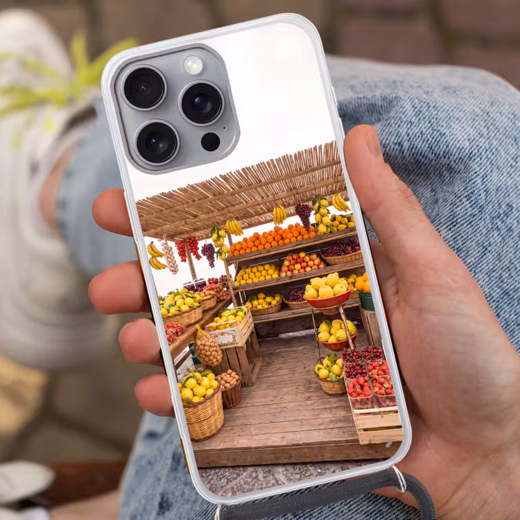 Telefoonhoesje met koord - Marktkraam - Fruit - Vers - Marktkraam - Fruit - Vers Hoesje iPhone 16 Pro Max met koord klein