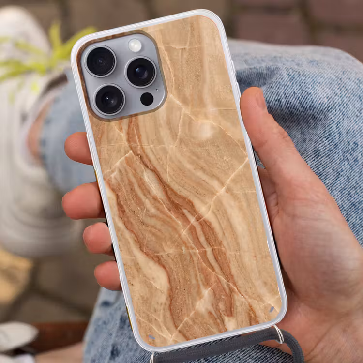 Marmer - Ader - Natuur - Abstract - Beige Hoesje iPhone 16 Pro Max met koord klein -sfeer3