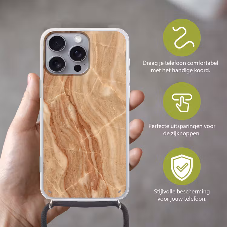 Marmer - Ader - Natuur - Abstract - Beige Hoesje iPhone 16 Pro Max met koord klein -sfeer2_NL
