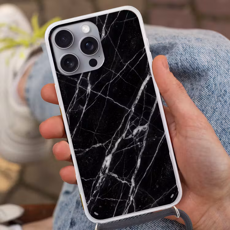 Marmer - Aders - Abstract - Zwart Hoesje iPhone 16 Pro Max met koord klein -sfeer3
