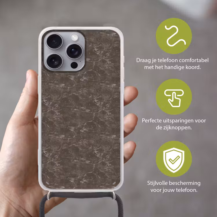 Marmer - Aders - Bruin Hoesje iPhone 16 Pro Max met koord klein 804 -sfeer2_NL