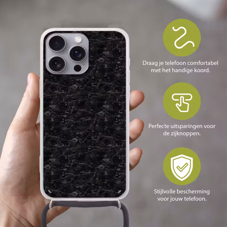 Marmer - Aders - Zwart Hoesje iPhone 16 Pro Max met koord klein 804 -sfeer2_NL