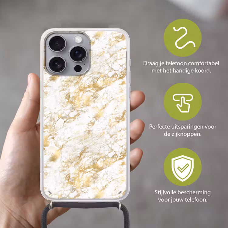 Marmer - Goud - Structuur Hoesje iPhone 16 Pro Max met koord klein 804 -sfeer2_NL