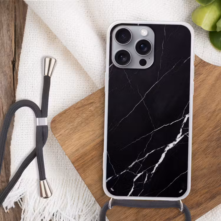 Marmer - Patroon - Abstract - Modern - Zwart Hoesje iPhone 16 Pro Max met koord klein -sfeer4