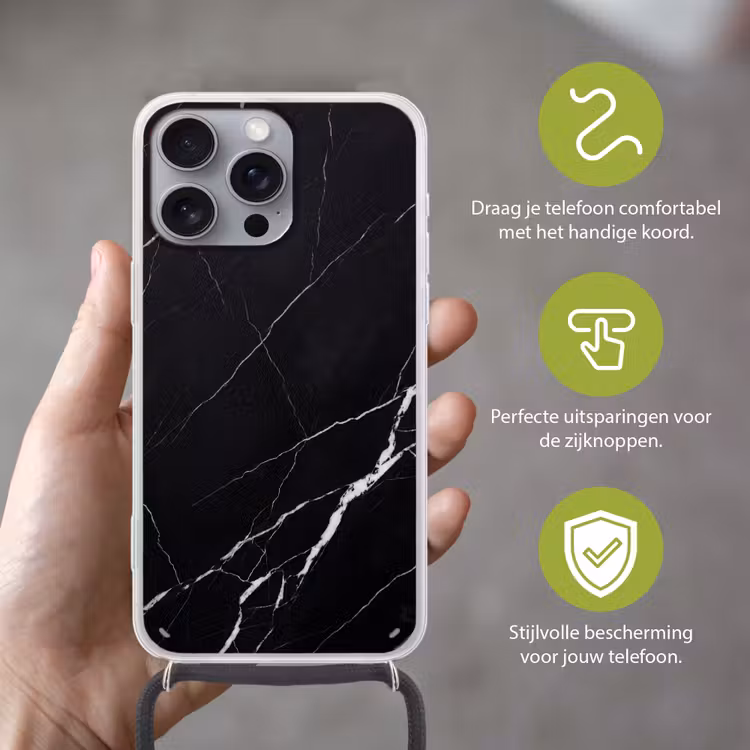 Marmer - Patroon - Abstract - Modern - Zwart Hoesje iPhone 16 Pro Max met koord klein -sfeer2_NL