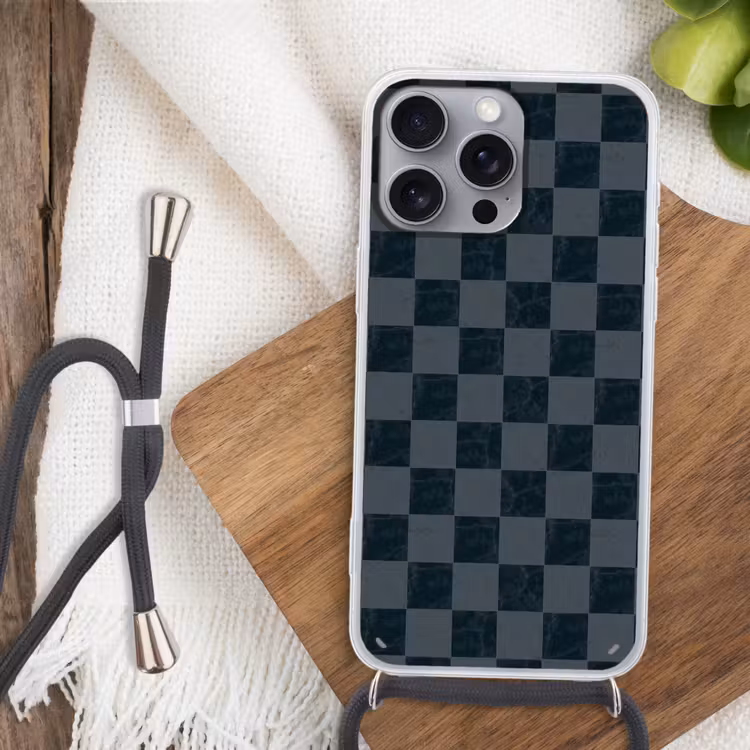 Marmer - Patroon - Antraciet Hoesje iPhone 16 Pro Max met koord klein 804 -sfeer4