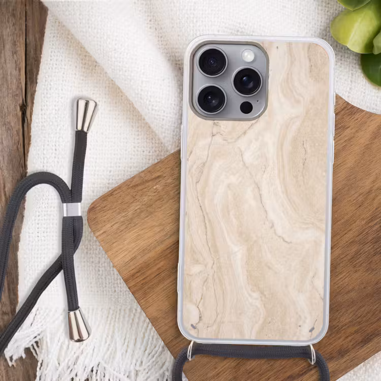 Marmer - Patroon - Beige - Steen - Abstract Hoesje iPhone 16 Pro Max met koord klein -sfeer4