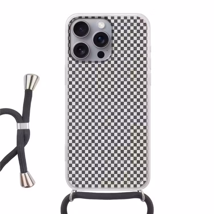 Marmer - Patroon - Grijs Hoesje iPhone 16 Pro Max met koord klein 804 -3d