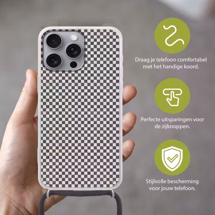 Marmer - Patroon - Grijs Hoesje iPhone 16 Pro Max met koord klein 804 -sfeer2_NL