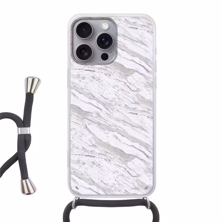 Marmer - Wit - Grijsgroen Hoesje iPhone 16 Pro Max met koord klein 804 -3d