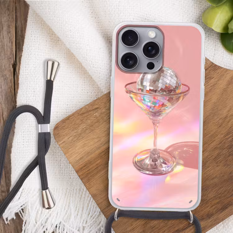 Martiniglas - Discobal - Fonkelende lichtvlekken Hoesje iPhone 16 Pro Max met koord klein -sfeer4