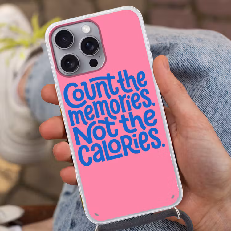 Memories - Roze - Blauw - Quote Hoesje iPhone 16 Pro Max met koord klein -sfeer3