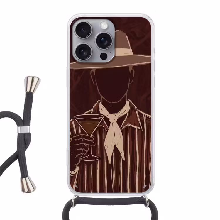 Mens - Hoed - Cocktail - Abstract - Bruin Hoesje iPhone 16 Pro Max met koord klein -3d