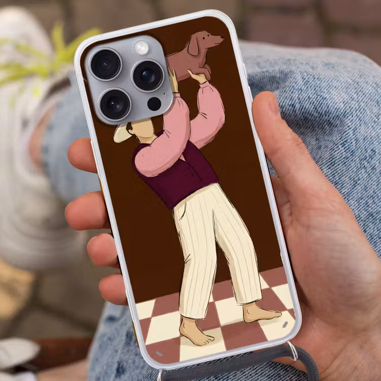 Mens - Hond - Dieren - Abstract - Roze Hoesje iPhone 16 Pro Max met koord klein -sfeer3