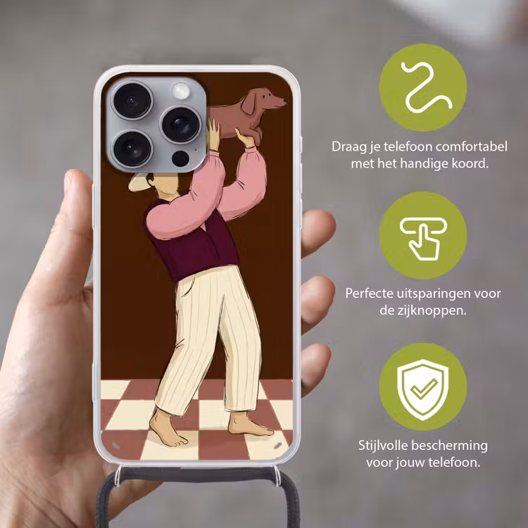 Mens - Hond - Dieren - Abstract - Roze Hoesje iPhone 16 Pro Max met koord klein -sfeer2_NL
