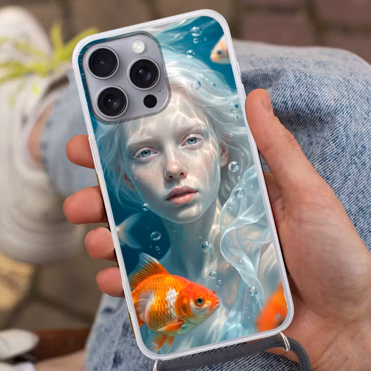 Mens - Onderwater - Vis - Modern - Blauw Hoesje iPhone 16 Pro Max met koord klein -sfeer3