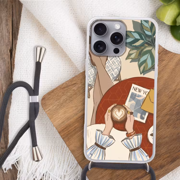 Mensen - Cafe - Koffie - Stadsleven - Modern Hoesje iPhone 16 Pro Max met koord klein -sfeer4