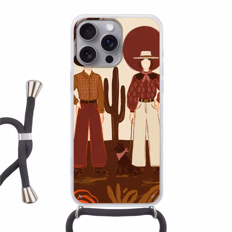 Mensen - Cowboykleding - Westerse stijl - Illustratie - Bruin Hoesje iPhone 16 Pro Max met koord klein -3d