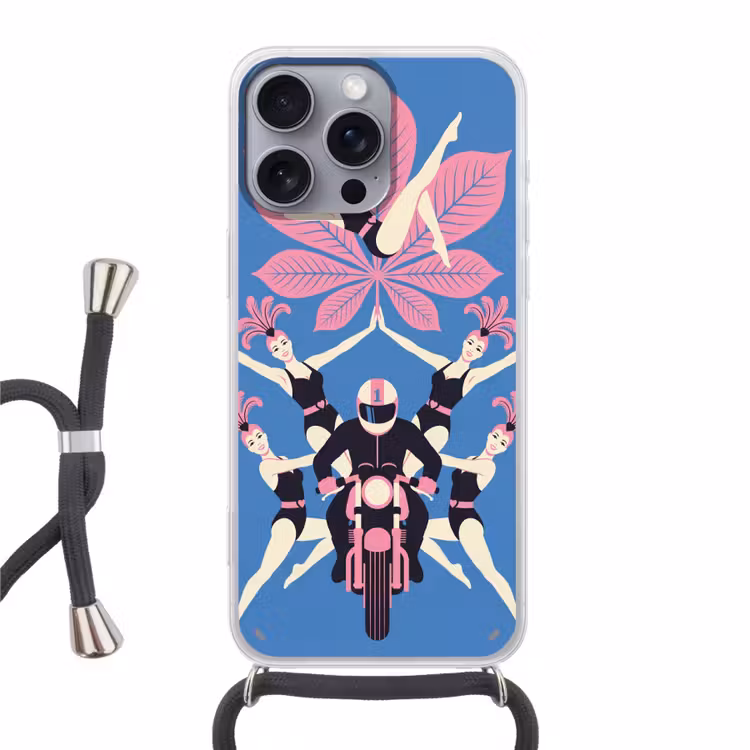 Mensen - Dans - Motor - Retro - Roze Hoesje iPhone 16 Pro Max met koord klein -3d