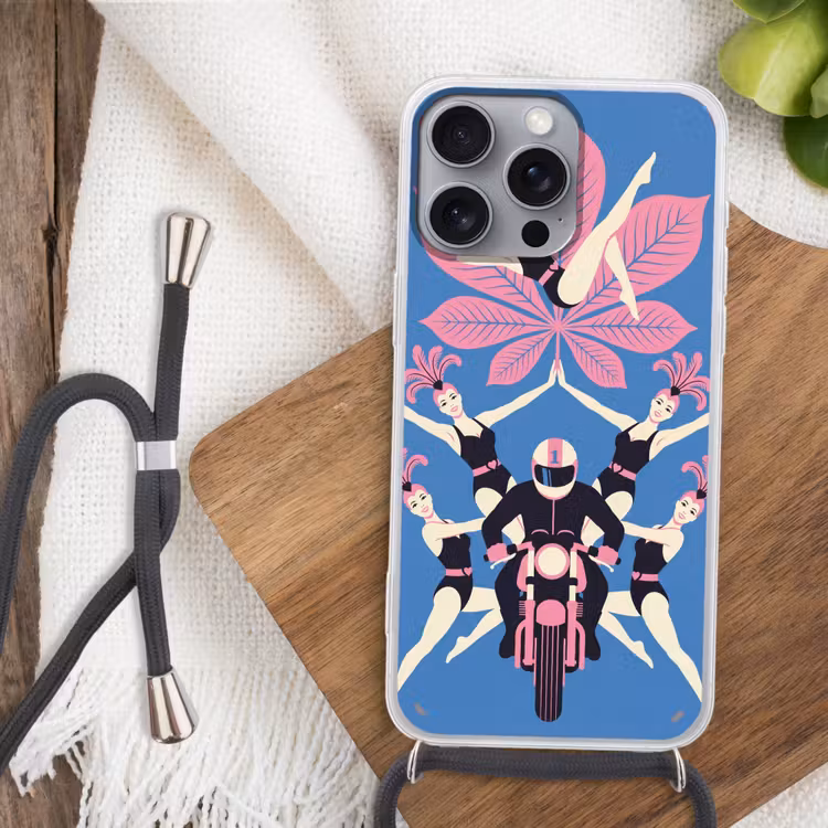 Mensen - Dans - Motor - Retro - Roze Hoesje iPhone 16 Pro Max met koord klein -sfeer4