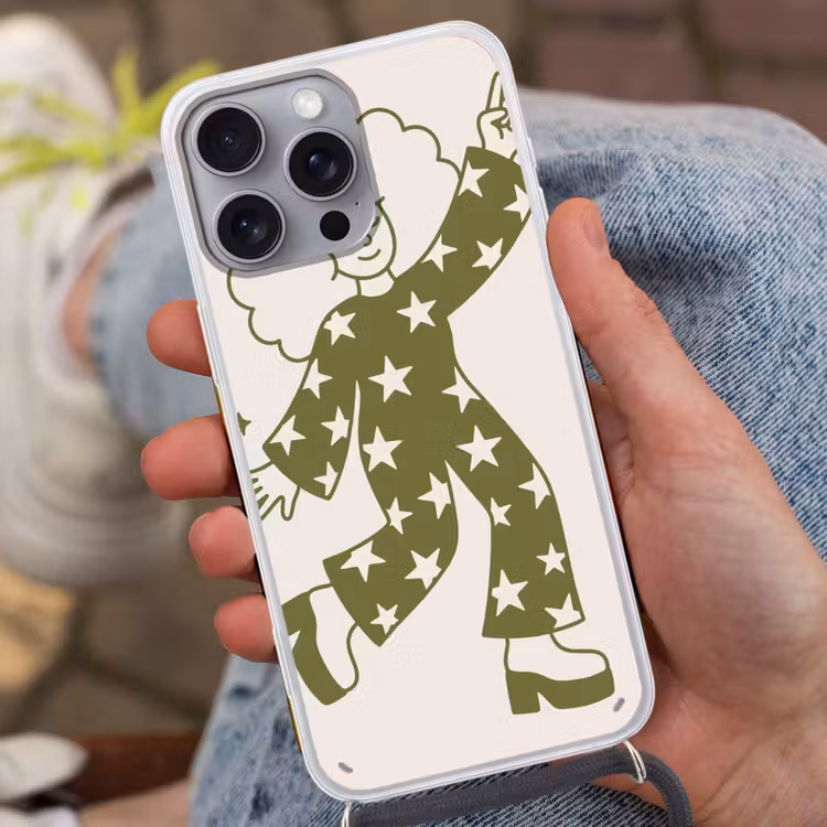 Mensen - Dansend - Feest - Vintage - Groen Hoesje iPhone 16 Pro Max met koord klein -sfeer3