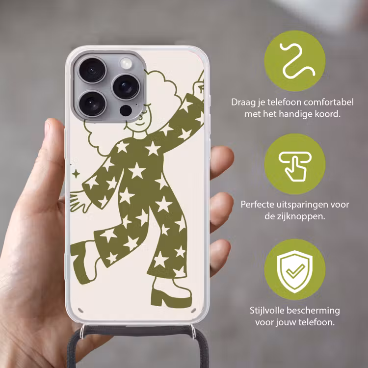 Mensen - Dansend - Feest - Vintage - Groen Hoesje iPhone 16 Pro Max met koord klein -sfeer2_NL