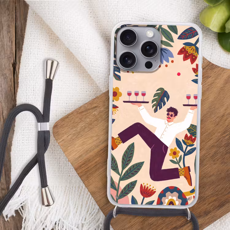 Mensen - Dienblad - Eten - Modern - Kleurrijk Hoesje iPhone 16 Pro Max met koord klein -sfeer4
