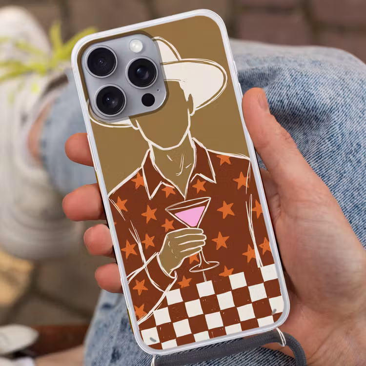 Mensen - Hoed - Cocktail - Abstract - Modern Hoesje iPhone 16 Pro Max met koord klein -sfeer3