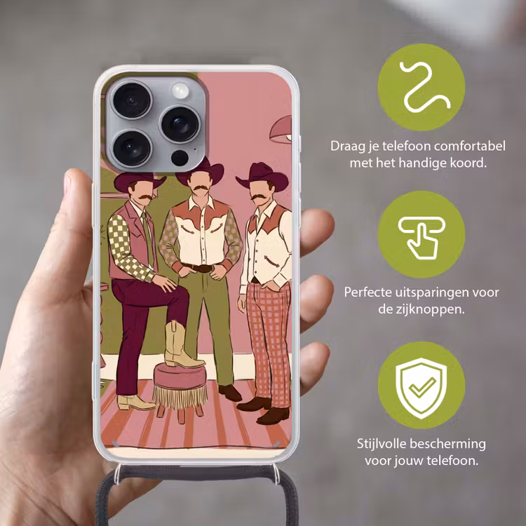 Mensen - Mannen - Hoeden - Retro - Interieur Hoesje iPhone 16 Pro Max met koord klein -sfeer2_NL