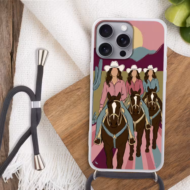 Mensen - Paard - Woestijn - Abstract - Roze Hoesje iPhone 16 Pro Max met koord klein -sfeer4