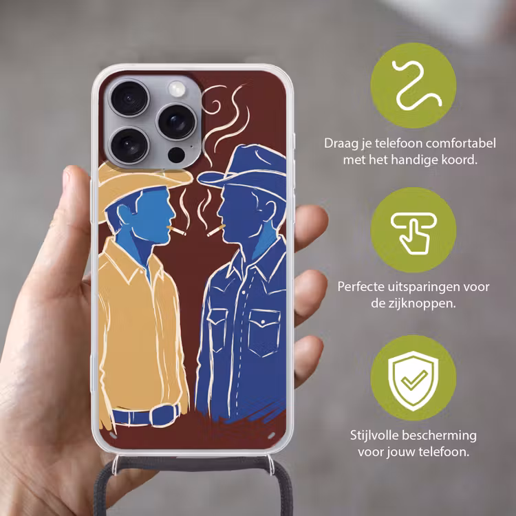 Mensen - Profiel - Sigaret - Abstract - Kunst Hoesje iPhone 16 Pro Max met koord klein -sfeer2_NL