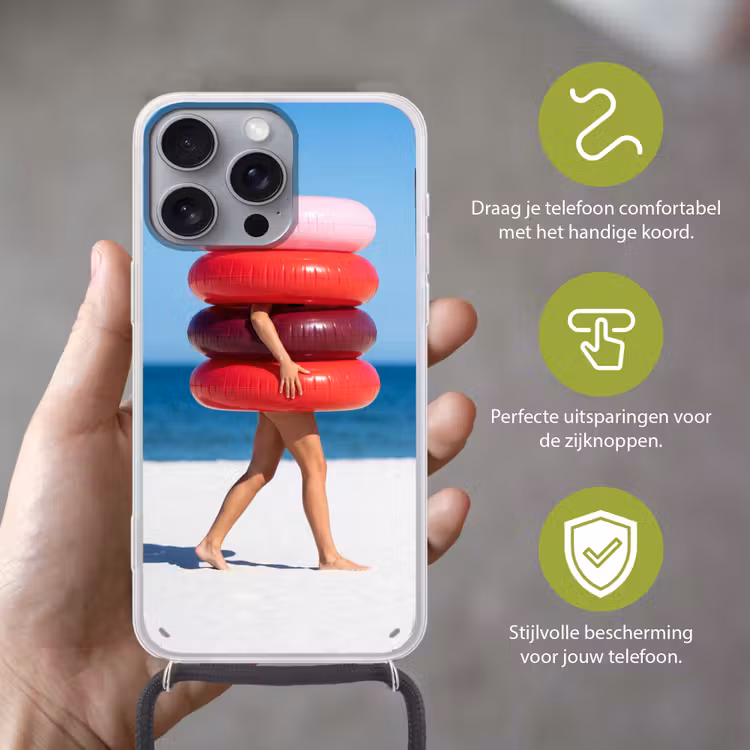 Mensen - Strand - Zomer - Recreatie - Kleurrijk Hoesje iPhone 16 Pro Max met koord klein -sfeer2_NL