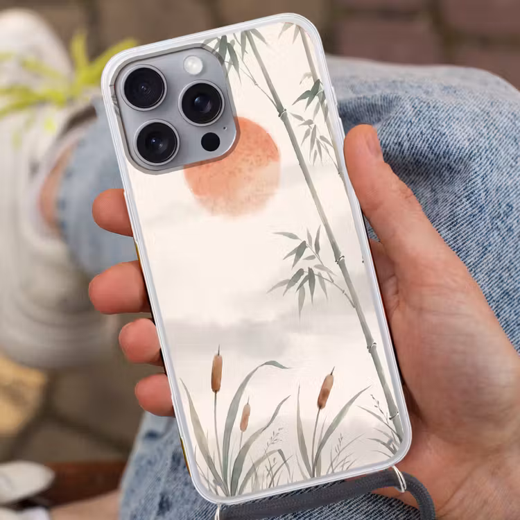 Minimalistisch - Bamboe - Groen Hoesje iPhone 16 Pro Max met koord klein -sfeer3