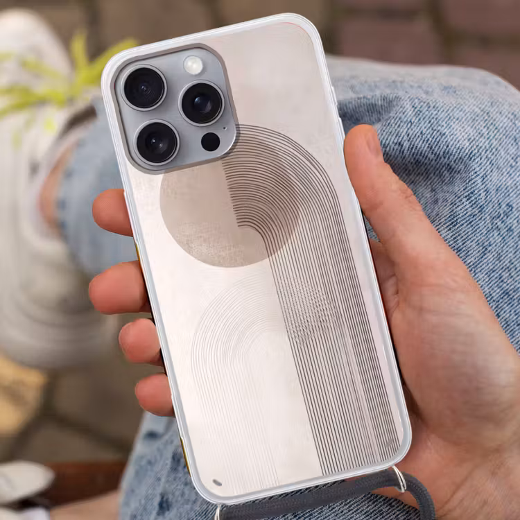 Minimalistisch - Cirkel - Lichtgrijs Hoesje iPhone 16 Pro Max met koord klein -sfeer3