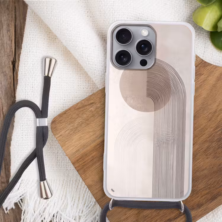 Minimalistisch - Cirkel - Lichtgrijs Hoesje iPhone 16 Pro Max met koord klein -sfeer4