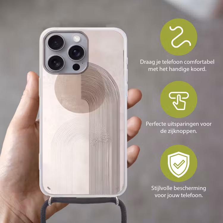 Minimalistisch - Cirkel - Lichtgrijs Hoesje iPhone 16 Pro Max met koord klein -sfeer2_NL