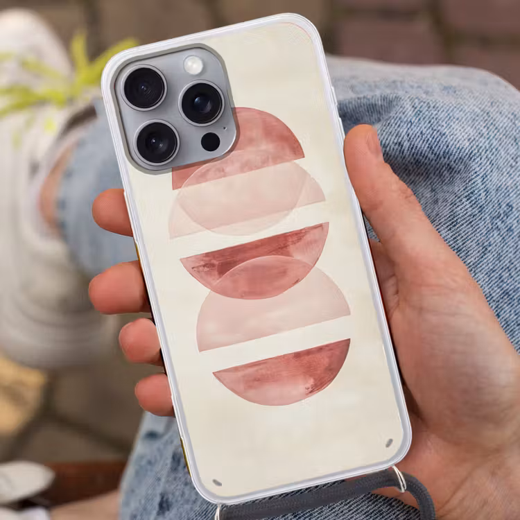Minimalistisch - Cirkels - Roze Hoesje iPhone 16 Pro Max met koord klein -sfeer3