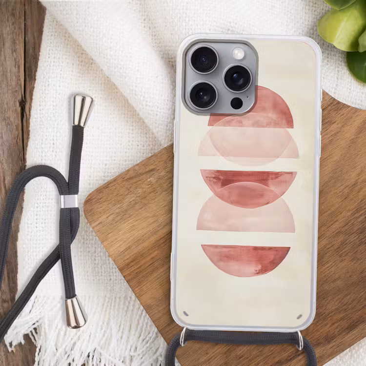 Minimalistisch - Cirkels - Roze Hoesje iPhone 16 Pro Max met koord klein -sfeer4