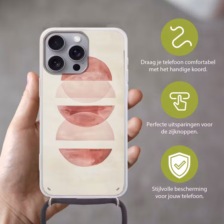 Minimalistisch - Cirkels - Roze Hoesje iPhone 16 Pro Max met koord klein -sfeer2_NL