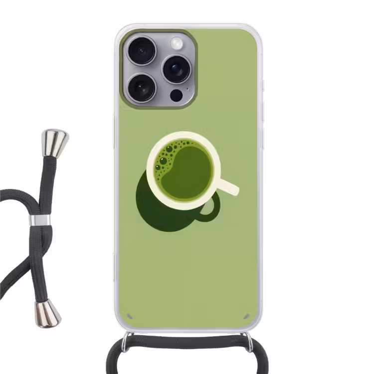 Minimalistisch - Kopjes - Matcha -Groen Hoesje iPhone 16 Pro Max met koord klein -3d