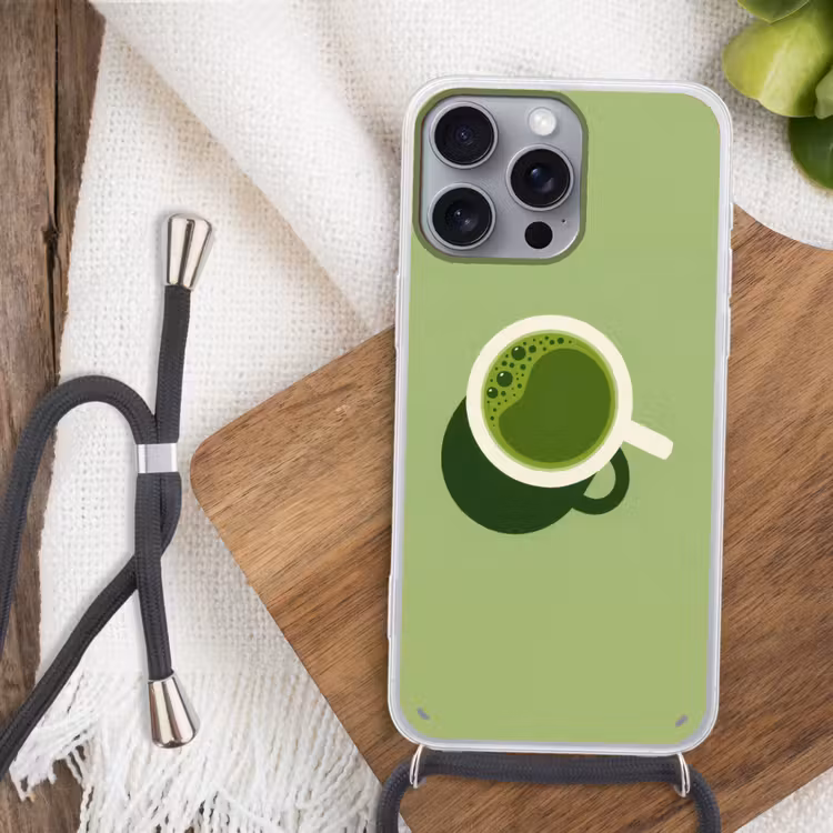 Minimalistisch - Kopjes - Matcha -Groen Hoesje iPhone 16 Pro Max met koord klein -sfeer4