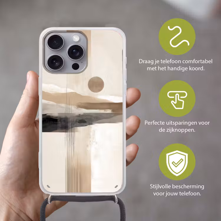 Minimalistisch - Landschap - Dimensie Hoesje iPhone 16 Pro Max met koord klein -sfeer2_NL